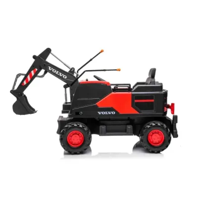 Elektrický Bagr Volvo Excavator 12V s podkopovou lžící, Jednomístné, červený, měkké koženkové sedátko, MP3 Přehrávač s USB/SD/AU