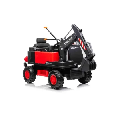 Elektrický Bagr Volvo Excavator 12V s podkopovou lžící, Jednomístné, červený, měkké koženkové sedátko, MP3 Přehrávač s USB/SD/AU