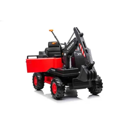 Elektrický Bagr Volvo Excavator 12V s podkopovou lžící, Jednomístné, červený, měkké koženkové sedátko, MP3 Přehrávač s USB/SD/AU