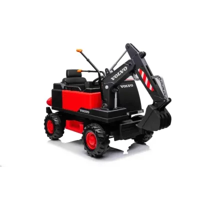Elektrický Bagr Volvo Excavator 12V s podkopovou lžící, Jednomístné, červený, měkké koženkové sedátko, MP3 Přehrávač s USB/SD/AU
