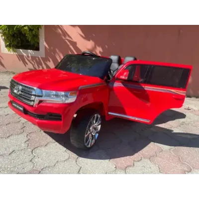 Elektrické autíčko Toyota Landcruiser 12V, červené, Koženkové sedátko, 2,4 GHz dálkové ovládání, USB/AUX Vstup, Odpružení, 12V b