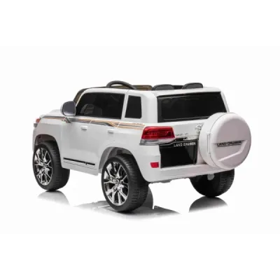 Elektrické autíčko Toyota Landcruiser 12V, bílé, Koženkové sedátko, 2,4 GHz dálkové ovládání, USB/AUX Vstup, Odpružení