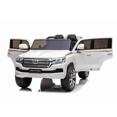 Elektrické autíčko Toyota Landcruiser 12V, bílé, Koženkové sedátko, 2,4 GHz dálkové ovládání, USB/AUX Vstup, Odpružení