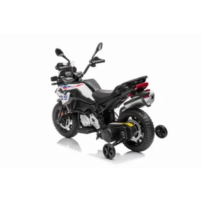 Elektrická Motorka BMW F850 GS, Licencované, 12V baterie, EVA měkká kola, 2 x 35W motor,LED Světla, Pomocná kolečka, bílá