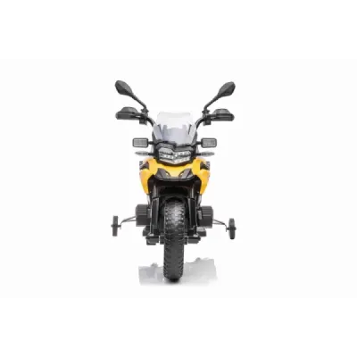 Elektrická Motorka BMW F850 GS, Licencované, 12V baterie, EVA měkká kola, 2 x 35W motor,LED Světla, Pomocná kolečka, žlutá