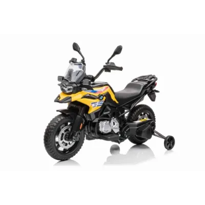 Elektrická Motorka BMW F850 GS, Licencované, 12V baterie, EVA měkká kola, 2 x 35W motor,LED Světla, Pomocná kolečka, žlutá
