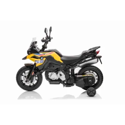 Elektrická Motorka BMW F850 GS, Licencované, 12V baterie, EVA měkká kola, 2 x 35W motor,LED Světla, Pomocná kolečka, žlutá