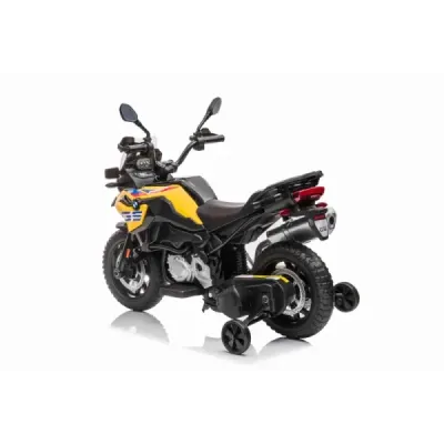 Elektrická Motorka BMW F850 GS, Licencované, 12V baterie, EVA měkká kola, 2 x 35W motor,LED Světla, Pomocná kolečka, žlutá