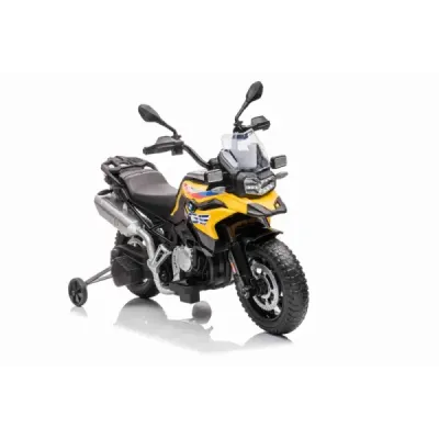 Elektrická Motorka BMW F850 GS, Licencované, 12V baterie, EVA měkká kola, 2 x 35W motor,LED Světla, Pomocná kolečka, žlutá