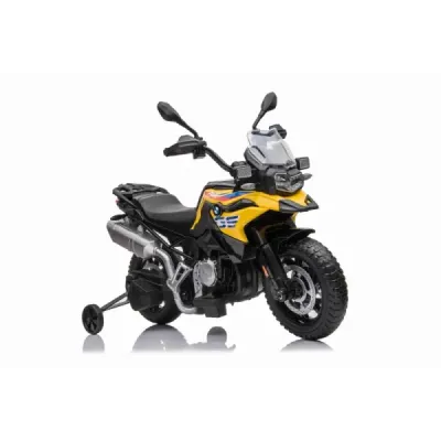 Elektrická Motorka BMW F850 GS, Licencované, 12V baterie, EVA měkká kola, 2 x 35W motor,LED Světla, Pomocná kolečka, žlutá