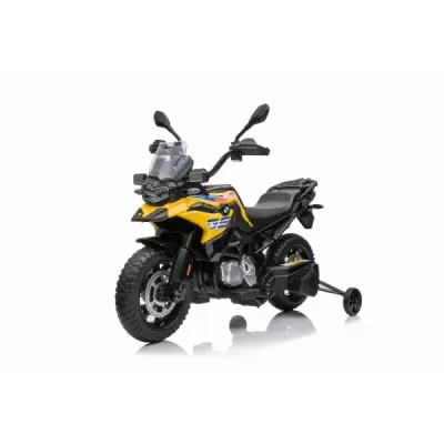Elektrická Motorka BMW F850 GS, Licencované, 12V baterie, EVA měkká kola, 2 x 35W motor,LED Světla, Pomocná kolečka, žlutá