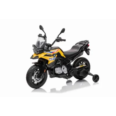Elektrická Motorka BMW F850 GS, Licencované, 12V baterie, EVA měkká kola, 2 x 35W motor,LED Světla, Pomocná kolečka, žlutá