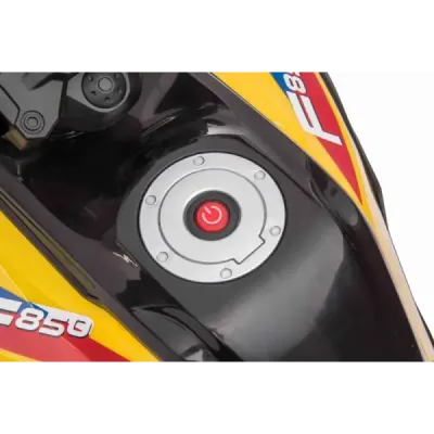 Elektrická Motorka BMW F850 GS, Licencované, 12V baterie, EVA měkká kola, 2 x 35W motor,LED Světla, Pomocná kolečka, žlutá