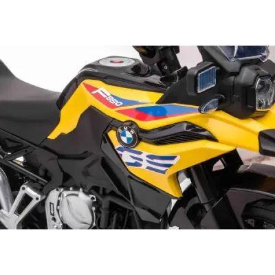 Elektrická Motorka BMW F850 GS, Licencované, 12V baterie, EVA měkká kola, 2 x 35W motor,LED Světla, Pomocná kolečka, žlutá