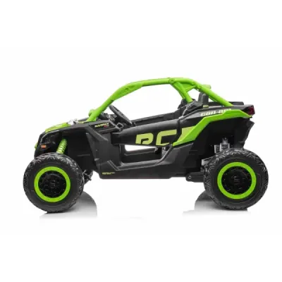 Elektrické autíčko Can-am Maverick, zelený, dvoumístné, odpružená zadní náprava, 2,4 Ghz dálkové ovládání, přenosná baterie, 4 x