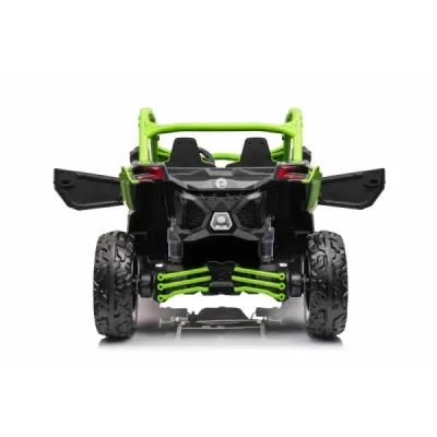 Elektrické autíčko Can-am Maverick, zelený, dvoumístné, odpružená zadní náprava, 2,4 Ghz dálkové ovládání, přenosná baterie, 4 x