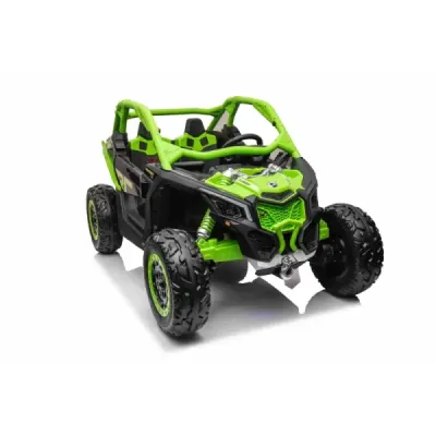 Elektrické autíčko Can-am Maverick, zelený, dvoumístné, odpružená zadní náprava, 2,4 Ghz dálkové ovládání, přenosná baterie, 4 x