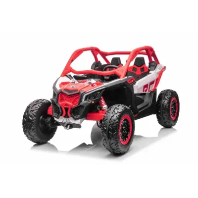 Elektrické autíčko Can-am Maverick, červený, dvoumístné, odpružená zadní náprava, 2,4 Ghz dálkové ovládání, přenosná baterie, 4 