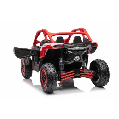 Elektrické autíčko Can-am Maverick, červený, dvoumístné, odpružená zadní náprava, 2,4 Ghz dálkové ovládání, přenosná baterie, 4 