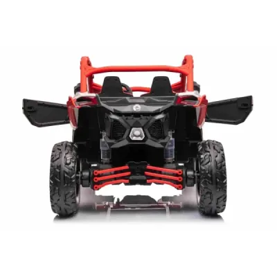 Elektrické autíčko Can-am Maverick, červený, dvoumístné, odpružená zadní náprava, 2,4 Ghz dálkové ovládání, přenosná baterie, 4 