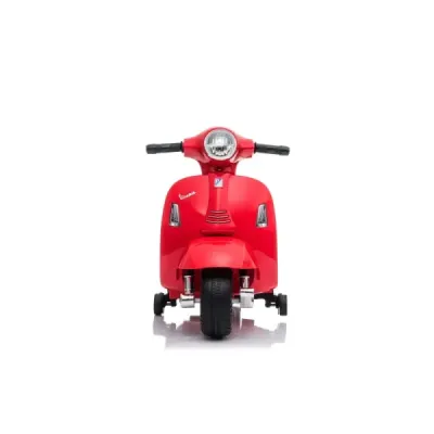 Elektrická motorka Vespa GTS, červené, s pomocnými koly, Licencované, 6V Baterie, Koženkové sedátko, 30W motor