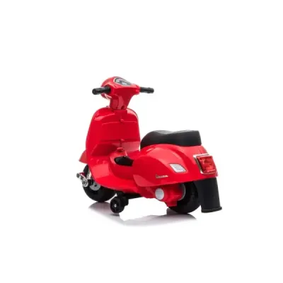 Elektrická motorka Vespa GTS, červené, s pomocnými koly, Licencované, 6V Baterie, Koženkové sedátko, 30W motor