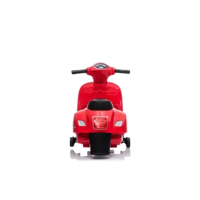 Elektrická motorka Vespa GTS, červené, s pomocnými koly, Licencované, 6V Baterie, Koženkové sedátko, 30W motor
