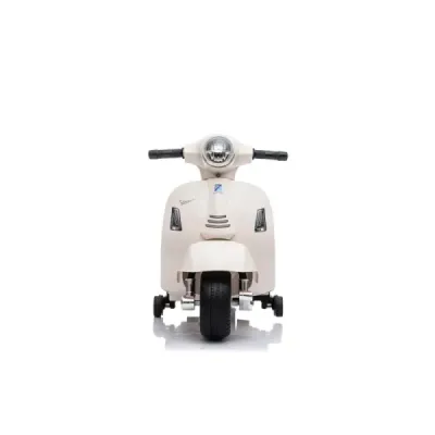 Elektrická motorka Vespa GTS, bílé, s pomocnými koly, Licencované, Lithiová baterie, Koženkové sedátko, 30W motor