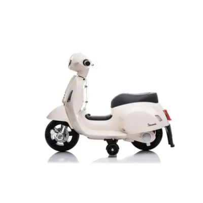 Elektrická motorka Vespa GTS, bílé, s pomocnými koly, Licencované, Lithiová baterie, Koženkové sedátko, 30W motor