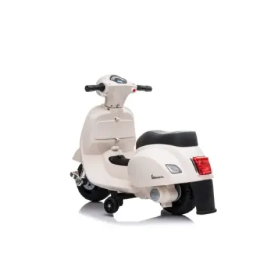 Elektrická motorka Vespa GTS, bílé, s pomocnými koly, Licencované, Lithiová baterie, Koženkové sedátko, 30W motor