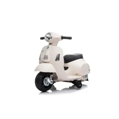 Elektrická motorka Vespa GTS, bílé, s pomocnými koly, Licencované, Lithiová baterie, Koženkové sedátko, 30W motor