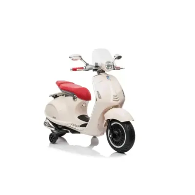 Elektrická motorka Vespa 946 i se zpětným chodem, bílé, s pomocnými koly, Licencované, Lithiová baterie, 2x 30W Motor, Koženkové