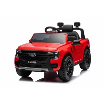 Elektrické autíčko FORD Ranger 12V, červené, Koženkové sedátko, 2,4 GHz dálkové ovládání, Bluetooth/USB Vstup, Odpružení, 12V ba