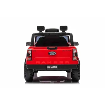 Elektrické autíčko FORD Ranger 12V, červené, Koženkové sedátko, 2,4 GHz dálkové ovládání, Bluetooth/USB Vstup, Odpružení, 12V ba