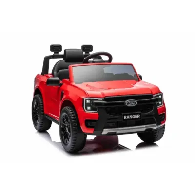 Elektrické autíčko FORD Ranger 12V, červené, Koženkové sedátko, 2,4 GHz dálkové ovládání, Bluetooth/USB Vstup, Odpružení, 12V ba