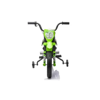 Elektrická Motorka MOTOCROSS, Zelená, 12V baterie, EVA měkká kola, Koženkové sedátko, 2 x 25W Motor, Odpružení, Kovový rám, MP3 