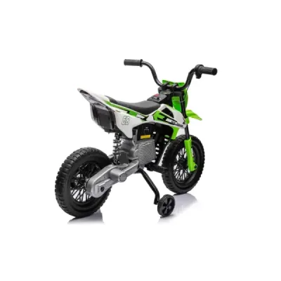 Elektrická Motorka MOTOCROSS, Zelená, 12V baterie, EVA měkká kola, Koženkové sedátko, 2 x 25W Motor, Odpružení, Kovový rám, MP3 