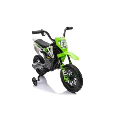 Elektrická Motorka MOTOCROSS, Zelená, 12V baterie, EVA měkká kola, Koženkové sedátko, 2 x 25W Motor, Odpružení, Kovový rám, MP3 