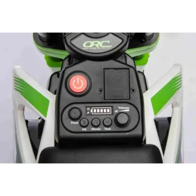 Elektrická Motorka MOTOCROSS, Zelená, 12V baterie, EVA měkká kola, Koženkové sedátko, 2 x 25W Motor, Odpružení, Kovový rám, MP3 