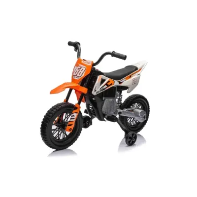 Elektrická Motorka MOTOCROSS, Oranžová, 12V baterie, EVA měkká kola, Koženkové sedátko, 2 x 25W Motor, Odpružení, Kovový rám, MP