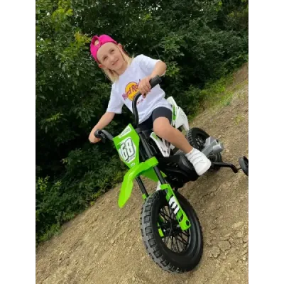 Elektrická Motorka MOTOCROSS, Oranžová, 12V baterie, EVA měkká kola, Koženkové sedátko, 2 x 25W Motor, Odpružení, Kovový rám, MP