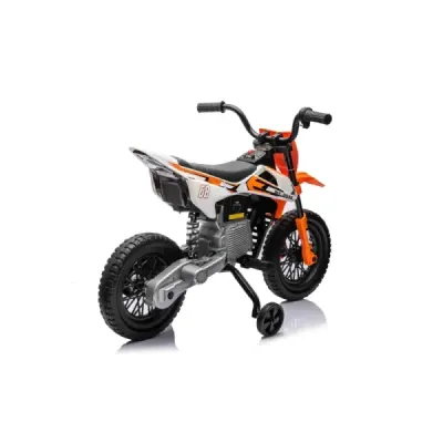 Elektrická Motorka MOTOCROSS, Oranžová, 12V baterie, EVA měkká kola, Koženkové sedátko, 2 x 25W Motor, Odpružení, Kovový rám, MP