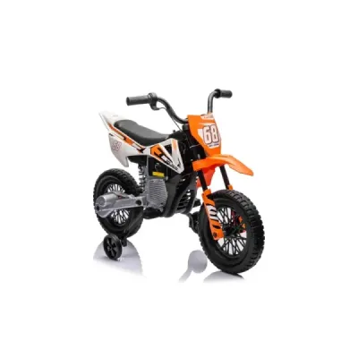 Elektrická Motorka MOTOCROSS, Oranžová, 12V baterie, EVA měkká kola, Koženkové sedátko, 2 x 25W Motor, Odpružení, Kovový rám, MP