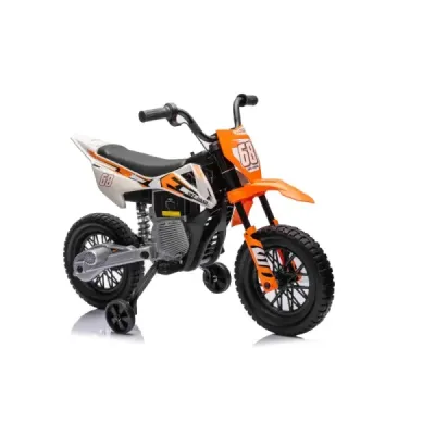 Elektrická Motorka MOTOCROSS, Oranžová, 12V baterie, EVA měkká kola, Koženkové sedátko, 2 x 25W Motor, Odpružení, Kovový rám, MP