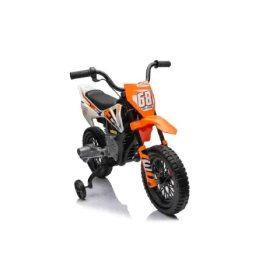 Elektrická Motorka MOTOCROSS, Oranžová, 12V baterie, EVA měkká kola, Koženkové sedátko, 2 x 25W Motor, Odpružení, Kovový rám, MP