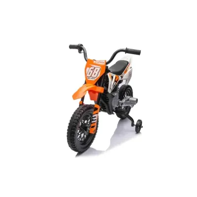 Elektrická Motorka MOTOCROSS, Oranžová, 12V baterie, EVA měkká kola, Koženkové sedátko, 2 x 25W Motor, Odpružení, Kovový rám, MP