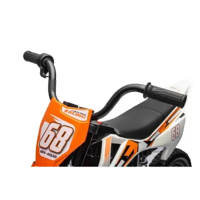 Elektrická Motorka MOTOCROSS, Oranžová, 12V baterie, EVA měkká kola, Koženkové sedátko, 2 x 25W Motor, Odpružení, Kovový rám, MP