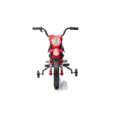 Elektrická Motorka MOTOCROSS, červená, 12V baterie, EVA měkká kola, Koženkové sedátko, 2 x 25W Motor, Odpružení, Kovový rám, MP3
