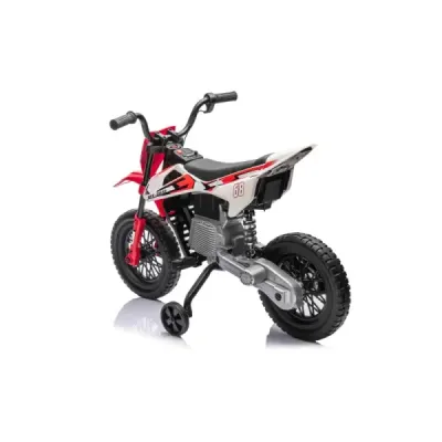 Elektrická Motorka MOTOCROSS, červená, 12V baterie, EVA měkká kola, Koženkové sedátko, 2 x 25W Motor, Odpružení, Kovový rám, MP3