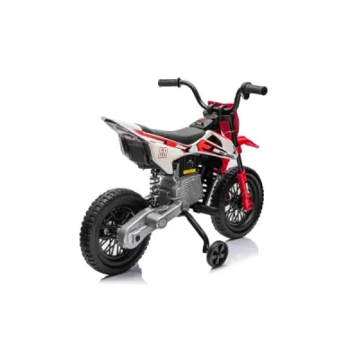 Elektrická Motorka MOTOCROSS, červená, 12V baterie, EVA měkká kola, Koženkové sedátko, 2 x 25W Motor, Odpružení, Kovový rám, MP3